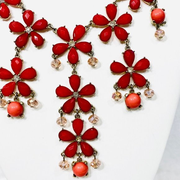 WHBM Red Floral Statement Necklace - Picture 5 of 10